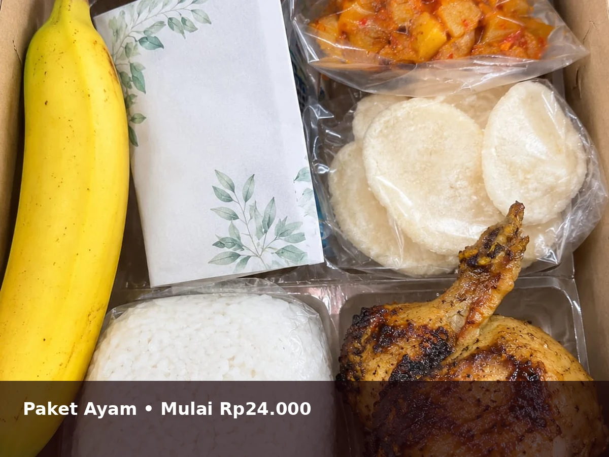 Nasi box paket A dengan ayam bakar